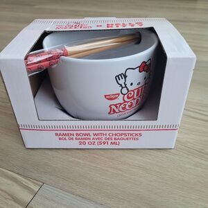 Hello Kitty Ramen Noodle Bowl with Chopsticks White Ceramic Anime